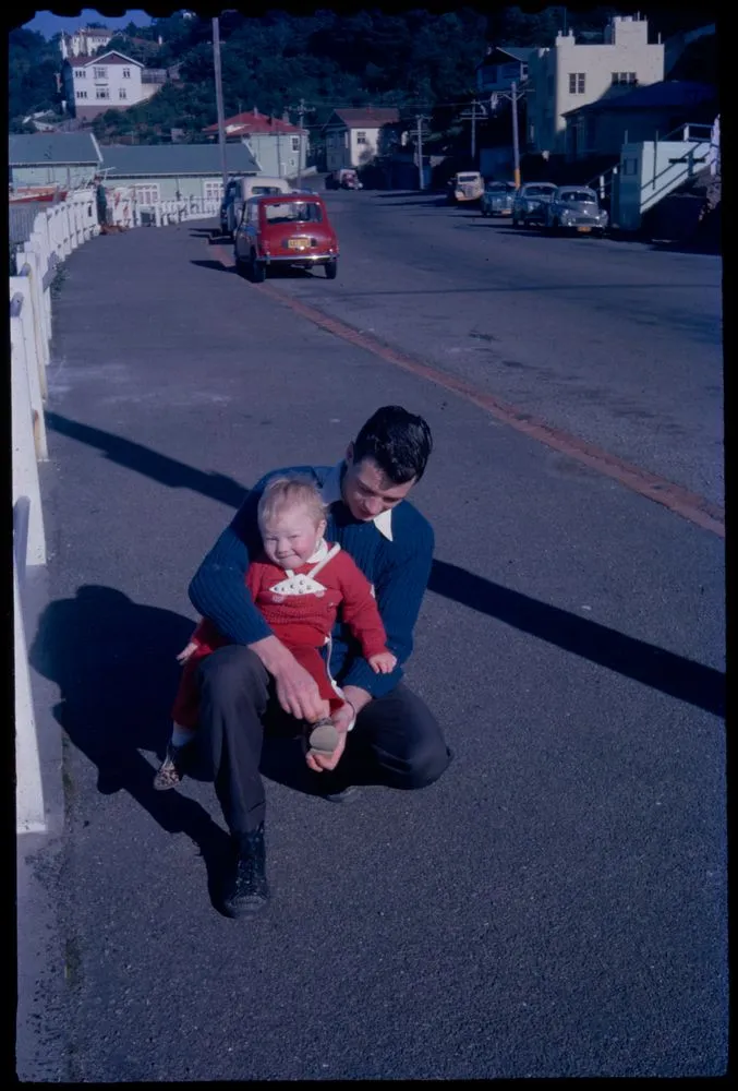 Derek giving Jeff his first walk along Evans Bay Road
