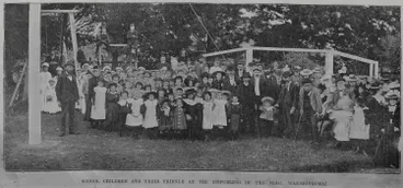 Image: School children and their friends at the unfurling of the flag at Waiorongomai