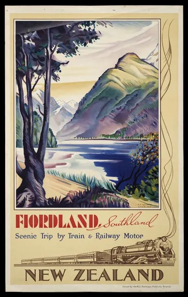 Image: New Zealand Railways Publicity Branch: Fiordland, Southland; scenic trip by train & railway motor / N.Z. Railways Studios. Issued by the N.Z. Railways Publicity Branch. [ca 1938-1939]