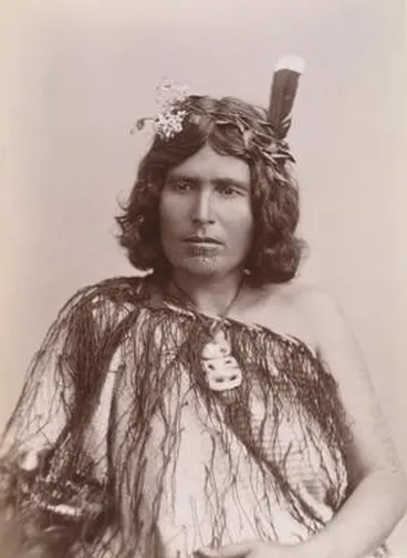Image: Woman Wearing Heitiki, Clematis and Huia Feathers