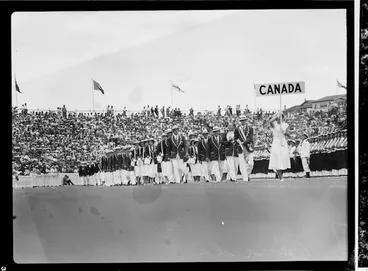 Image: Canadian team at the 1950 British Empire Games opening, Eden Park, Auckland