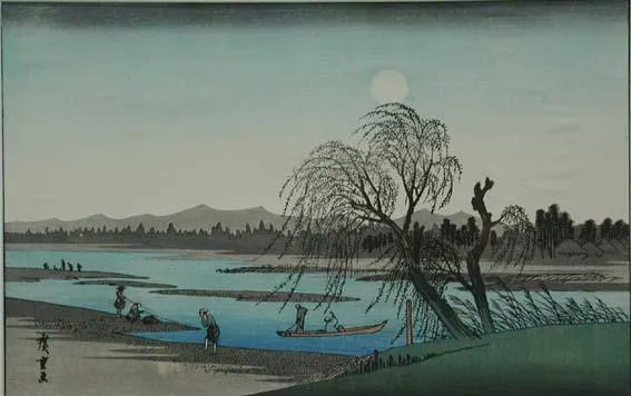 River with Fisherman and Trade in Foreground
