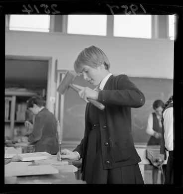 Image: Girls in woodworking class, South Wellington Intermediate School