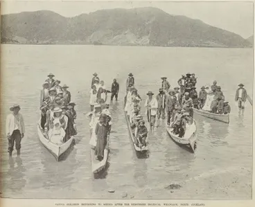 Image: Native children returning to school after the midsummer holidays, Whangape, North Auckland