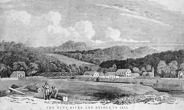 Image: [Star Lithographic Works] :The Hutt River and bridge in 1855 [Auckland, Star Lithographic Works, 1890]