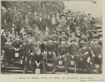 A GROUP OF MINERS GOING ON SHIFT AT BLACKBALL COAL MINE Image: A GROUP OF MINERS GOING ON SHIFT AT BLACKBALL COAL MINE