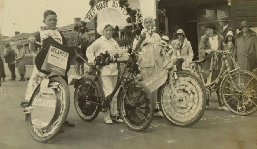 Children with decorated bicycles in Royal Show procession