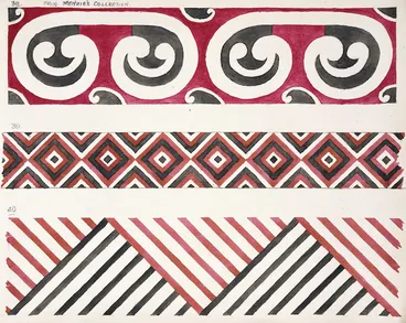 Image: Godber, Albert Percy, 1876-1949 :[Drawings of Maori rafter patterns]. 35. From Menzies Collection; 39 and 40. [1939-1947].