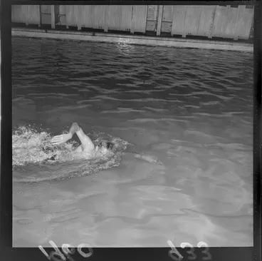 Image: Swimmer Peter Hatch demonstrates overarm 'freestyle' swimming
