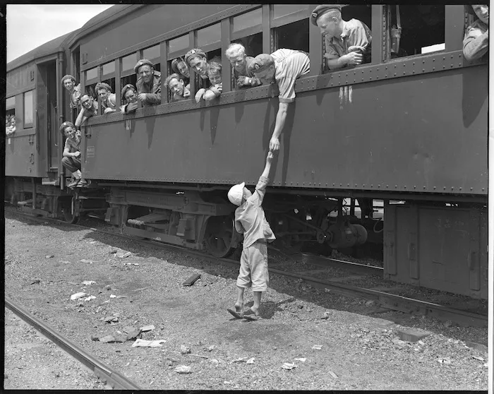 New Zealand soldiers en route to their battalions by train, Japan