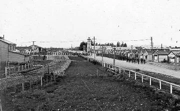 Soldiers marching through Featherston Military Camp