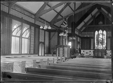 Image: Interior view of St Faith's Anglican Church, Ohinemutu, 1916.