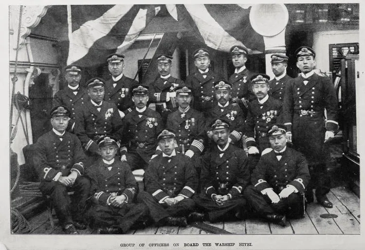 Group portrait of officers on board the Japanese warship 'Hiyei'