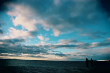 Image: Edge of sea, blue sky and clouds