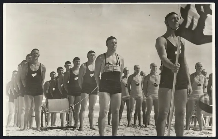 Surf lifesaving teams at a surf carnvial, Bondi Beach, Sydney, Australia