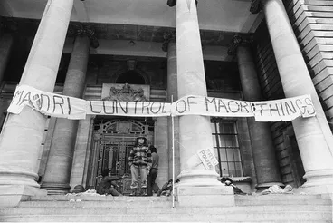 Image: John Miller - 1972 Ngā Tamatoa occupation at Parliament, including Tāme Iti