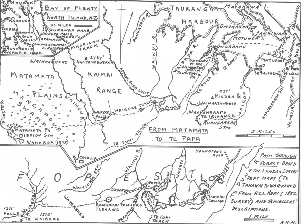 SETTLER Kaimai range Wairere and Te Tuni walking tracks, sketch map