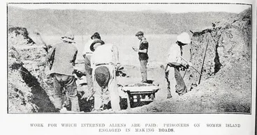 Image: Work for which interned aliens are paid: prisoners on Somes island engaged in making roads