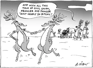 Image: "And with all this talk of civil union, Prancer and Dancer ain't nearly so bitchy!" 3 December, 2004.