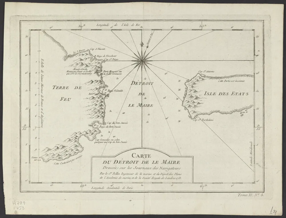 Carte du Détroit de le Maire Dressée sur les Journaux des Navigateurs