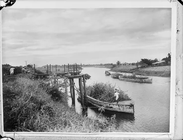 Image: Barges transporting sugar cane, Rewa River, Nausori, Fiji