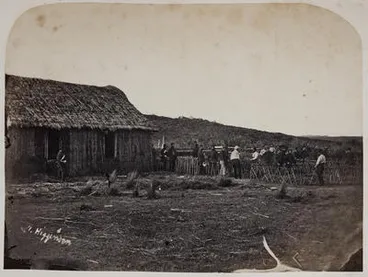 Image: The mission church at Rangiriri and graveyard showing the graves of those who fell in the assault on it Nov. 20/63