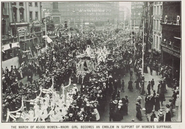 The march of 40,000 women - Māori girl becomes an emblem in support of women's suffrage