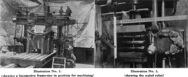 Image: Illustration No. 1. — (shewing a locomotive frame-stay in position for machining) — Illustration No. 2. — (shewing the scaled rules)