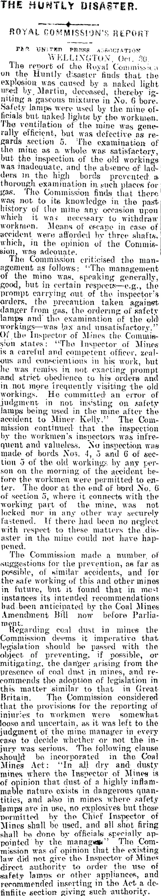 THE HUNTLY DISASTER. (Mataura Ensign 31-10-1914)