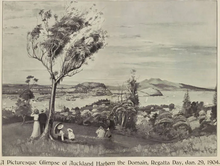 A Picturesque Glimpse of Auckland Harbour from the Domain, Regatta Day, Jan. 29, 1904