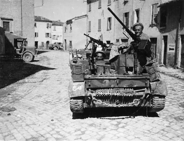 Kaye, George F, 1914- (Photographer) : World War 2 New Zealand Bren carrier in Rimini, Italy