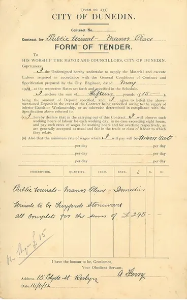 Image: Manor Place Convenience Tender 1912