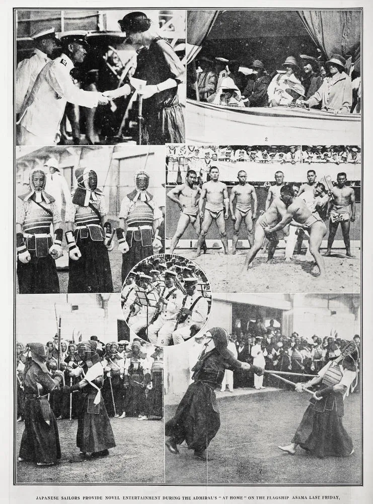 Japanese sailors provide novel entertainment during the admiral's 'at home' on the flagship Asama last Friday