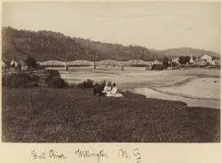 Three children sitting on the banks of the Hutt River, Wellington, New Zealand, 1879 / James N. Vickers