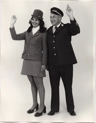 New Zealand Railway Hostess and Guard - 1974 Image: New Zealand Railway Hostess and Guard - 1974