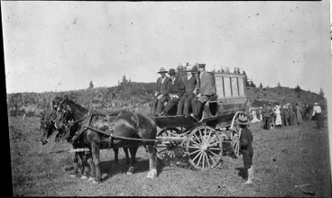 Image: Horse, wagon, group of people at Hamilton East rifle range