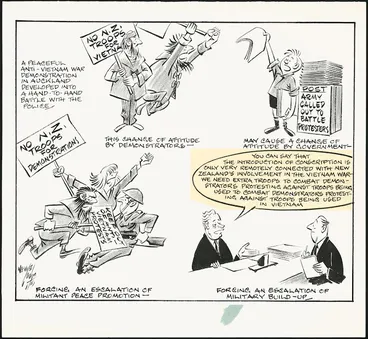 Image: Lodge, Nevile Sidney, 1918-1989 :A peaceful anti-Vietnam war demonstration in Auckland developed into a hand-to-hand battle with the police. 1967.