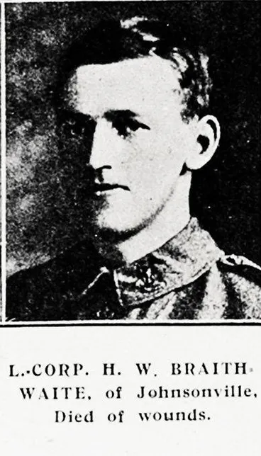 Image: L. Corp. H. W. Braithwaite, of Johnsonville, died of wounds