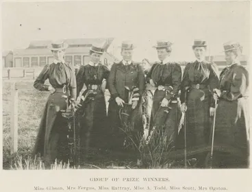 Image: Group of prize winners, Miss Gibson, Mrs Fergus, Miss Rattray, Miss. A. Todd. Miss Scott, Mrs Ogston