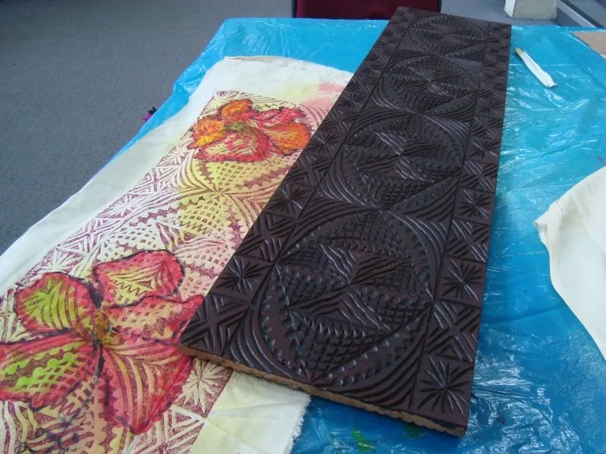 Elei - Samoan fabric printing in Levin Library - finished piece