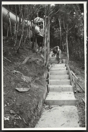 Image: Preparing steps to water slide, Baths Complex, Wainuiomata