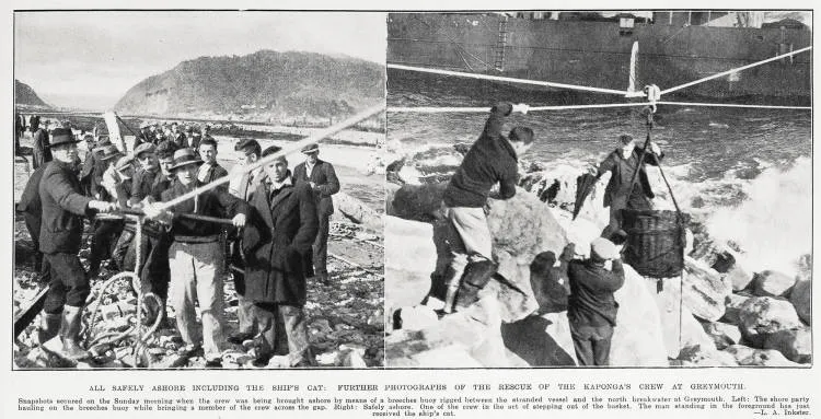 All safely ashore including the ship's cat: further photographs of the rescue of the Kaponga's crew at Greymouth