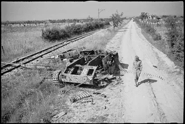 Image: Burnt out German tank outside Orsogna, Italy, World War II - Photograph taken by George Kaye