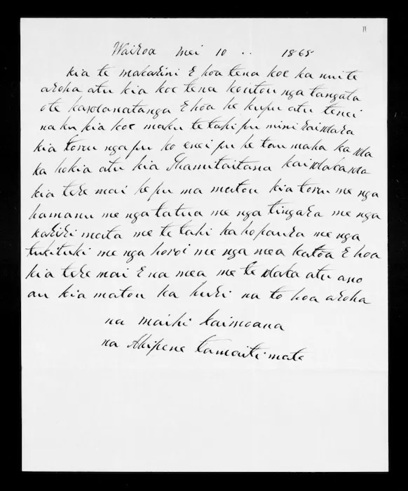 Letter from Maihi Kaimoana, Ahipene Tamaitimate to McLean