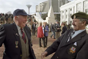 Image: Vietnam veterans meeting before a parade, Wellington - Photograph taken by Ross Giblin