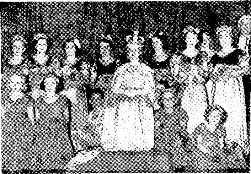Miss Mary deary, representing the Navy, was the central figure in a coronation ceremony at the Training College Hall last evening, ending the Northland Patriotic Committee's carnival. The "Queen of Northland" is" shown with her attendants. (Evening Post, 04 April 1941)