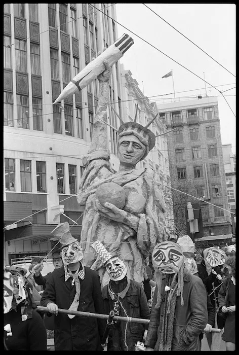 Protest march against visit of USS Texas, Wellington, New Zealand - Photograph taken by Stuart Ramson