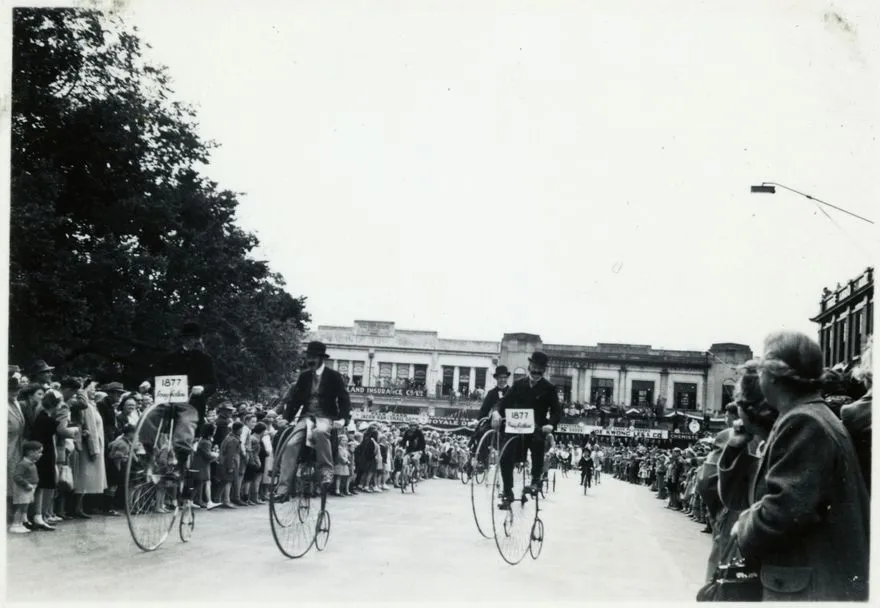 Costumed Men on Pennyfarthings - 1952 Jubilee Celebrations