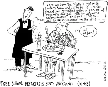 Image: Walker, Malcolm, 1950- :"Here we have the Weetbix gele with Fonterra foam and a side soil of licorice, fennel and spherified milo...". 6 June 2013