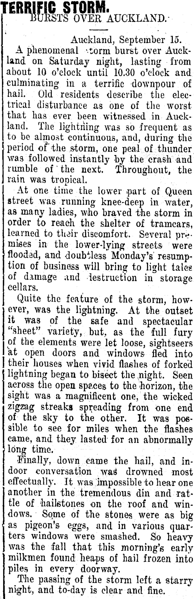 TERRIFIC STORM. (Taranaki Daily News 17-9-1912)
